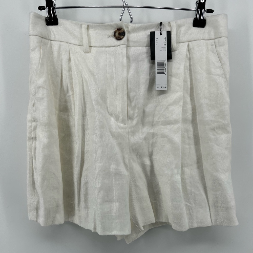 NWT Elie Tahari White off white Pleated Linen Blend Shorts Size 6 $225